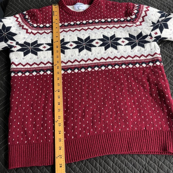 Old Navy Sweater Mens Extra Large XL Red Christmas Poinsetta Long Sleeve Knit - Picture 6 of 9